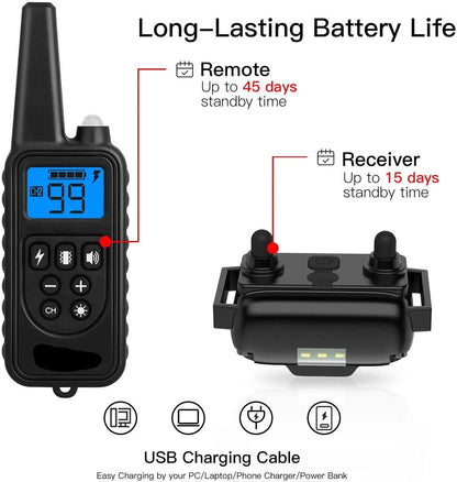 Dog Training Collar, 2 Receiver Rechargeable Dog Shock Collar for 2 Dogs, with 4 Training Modes Light Static Shock Vibration Beep, Waterproof Long Range Remote for Small to Large Dogs