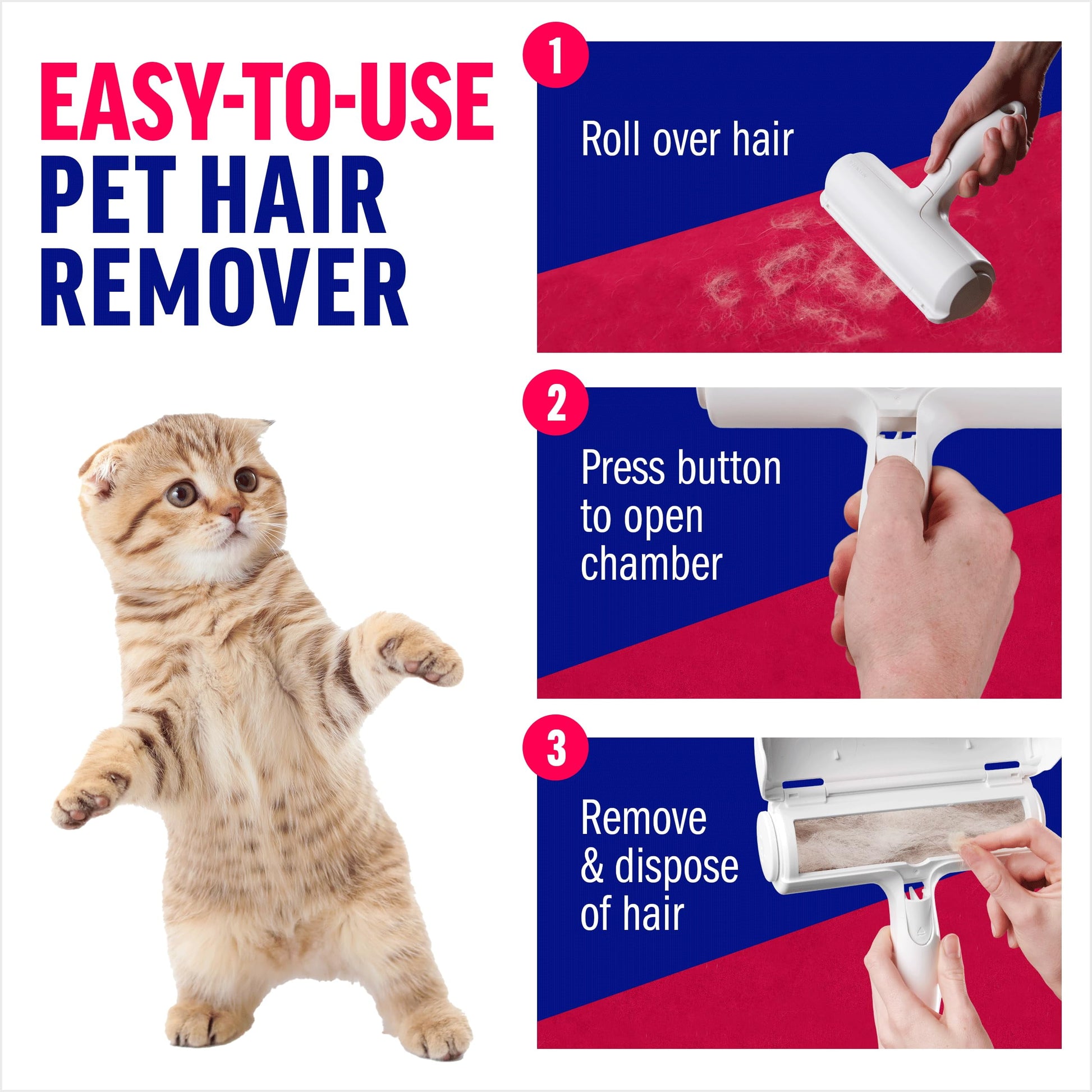 Chom Chom Roller Pet Hair Remover and Reusable Lint Roller - Chomchom Cat and Dog Hair Remover for Furniture, Couch, Carpet, Clothing and Bedding